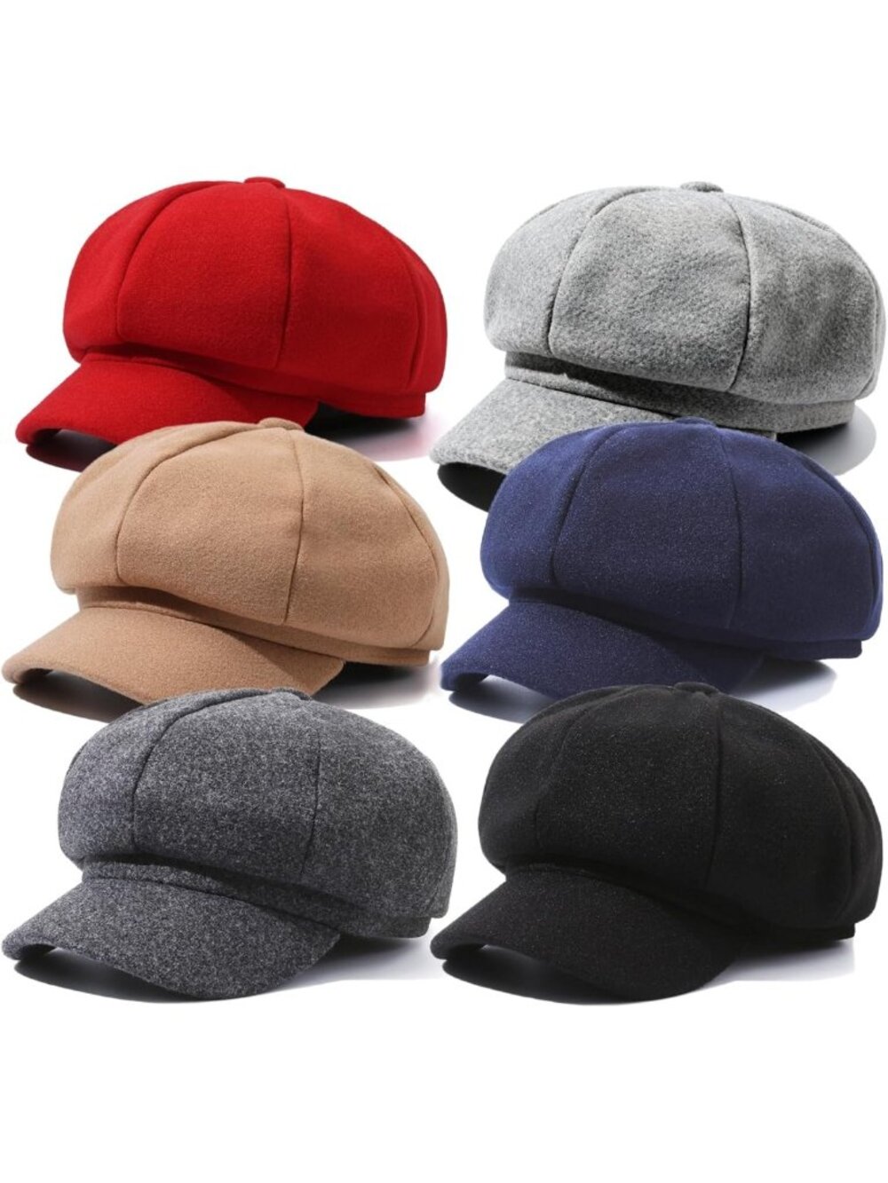 6-Piece Women's Vintage Newsboy Caps Set - Warm Wool Beret & Soft Visor Hats